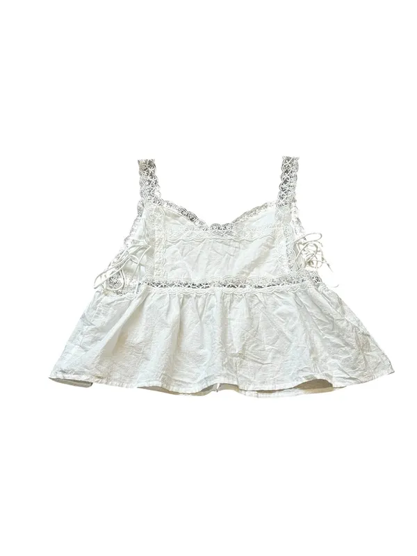 Wild Fable Womens White Babydoll Top Lace Trim Peplum Cottagecore Boho Feminine Summer - Image 4