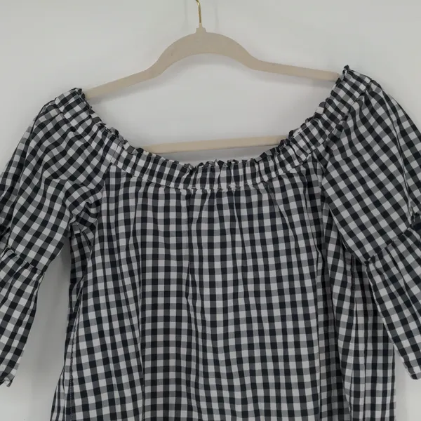 Abercrombie & Fitch Top Women’s S Black White Gingham Off Shoulder Bell Sleeve - Image 12