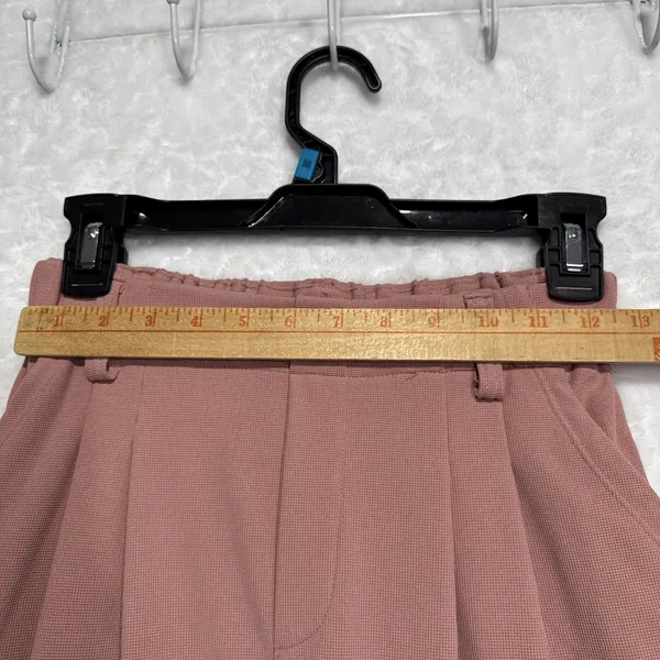 Womens High Waisted Wide Leg Waffle Pants Pockets Rose Tan XS Petite Work Office - Image 4