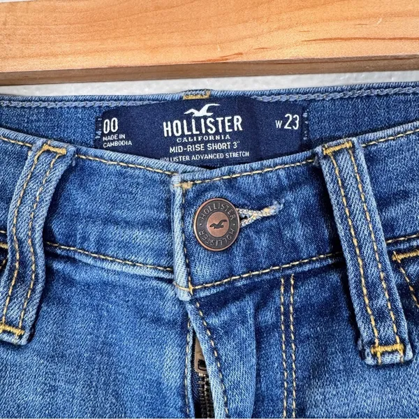 Hollister Blue Mid Rise Jean Shorts Womens 23 3in Denim Distressed Summer Beachy - Image 5