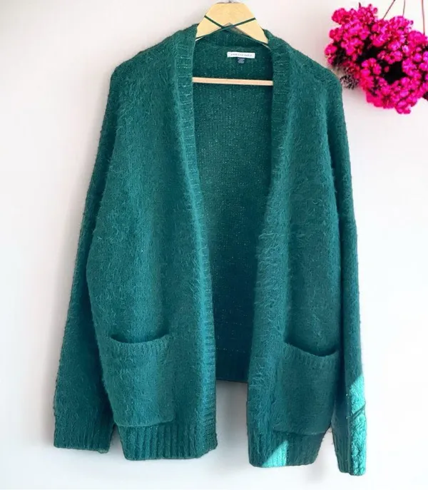 American Eagle 🦅 OH Whoa So Cozy Fuzzy Cardigan Green - Image 2
