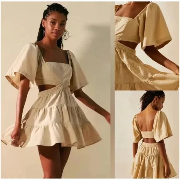Free People Women Cross‎ Of Sunlight Cut Out Mini Dress Small Party Date Cottage - Image 2