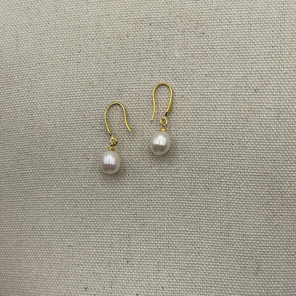 Gold Plated White Pearl Earrings - Image 3