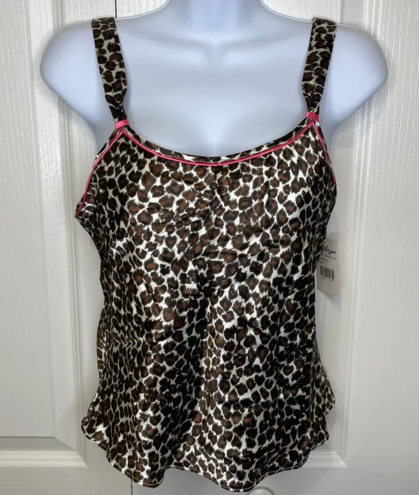 NWT Vintage Y2K Kathryn Leopard Camisole Top Tan Black Ivory Wet Pink Trim Small - Image 2