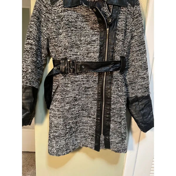 Yoki Outerwear Collection Womens Size Large Coat Jacket Black Gray Tweed Leather - Image 3