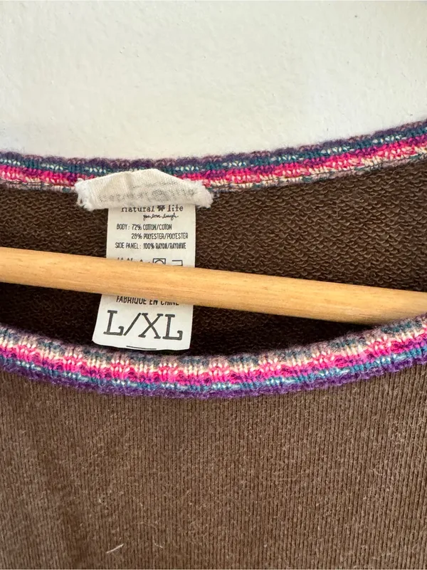 NATURAL LIFE Olive Green Knit Trim Sweatshirt with Colorful Trim - Image 2