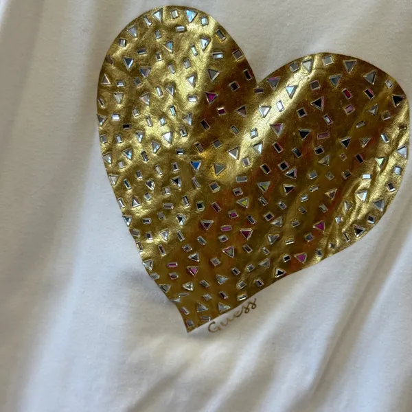Guess White Gold Metallic Heart Studded Racerback Tank Top Large Embellished - Image 5