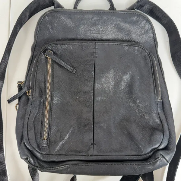 American Leather Co Small Backpack Black Pebbled Leather Travel Bag Minimalist - Image 3