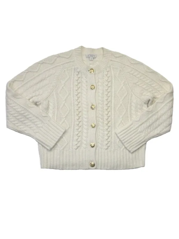 NWT J.Crew Cable-knit Cardigan Sweater in Ivory Wool Blend M - Image 5