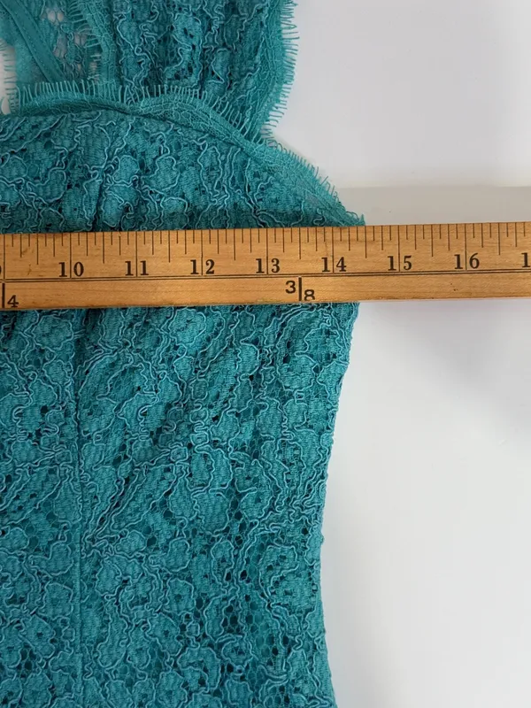 Adrianna Papell Teal Lace Cap-Sleeve Dress Sz 2 - Image 7
