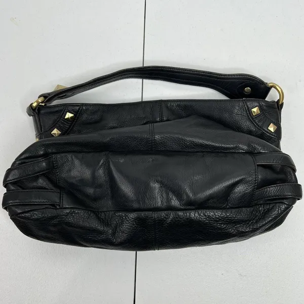 B. Makowsky Large Hobo Shoulder Bag Black Pebbled Leather Studded Gold Hardware - Image 12