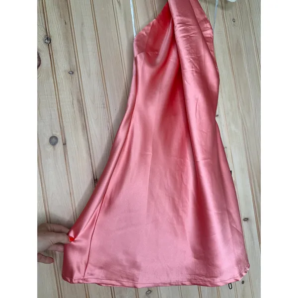 Lulus Peach Satin Halter Neck Mini Dress Party Cocktail Wedding Night Out Small - Image 4