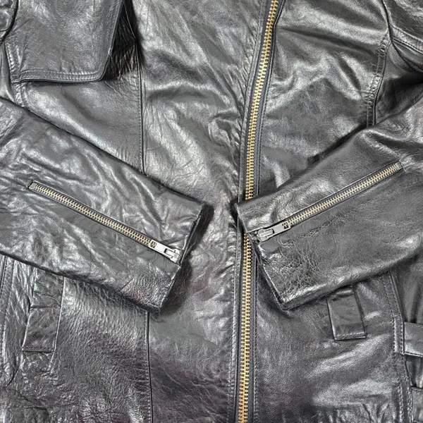 ALC Black Lamb Leather Hooded Moto‎ Jacket Paneled Wool Blend Contrast Trim 4 - Image 7