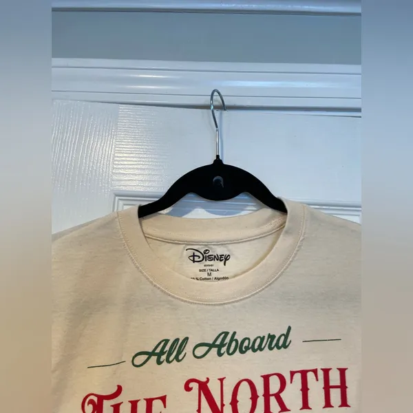 Disney Size M Cream Crew Neck North Pole Express Mickey Minnie Pluto Tee Shirt - Image 3