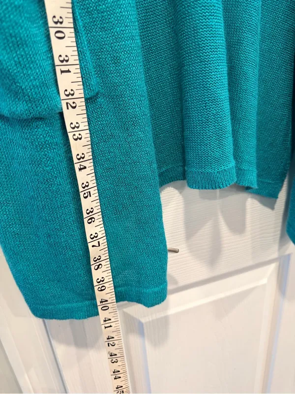 J. Jill Size M Turquoise Linen Blend Lightweight Open Front Duster Cardigan - Image 7