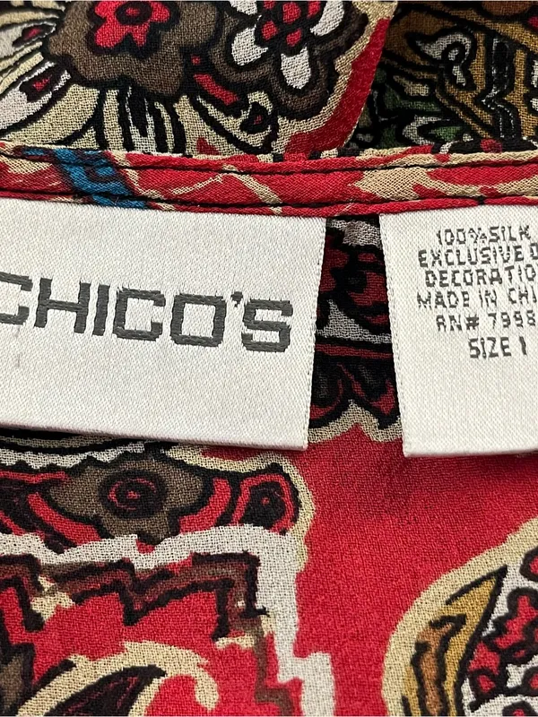 Vtg Y2K Chico’s Paisley Beaded Embellished Silk Blouse V-Neck Long Sleeve Red 1 - Image 10