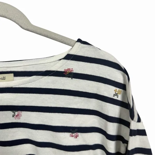 Madewell Sz S Navy Blue White Striped Cropped Top Cross Stitch Long Sleeve NWT - Image 4