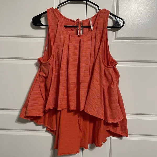 Free People Swing Tank Top Pleated High Low Sleeveless‎ Coral Size S - Image 8