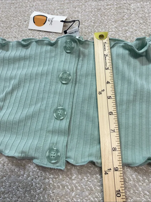 Ribbed Off-Shoulder Button Crop Top in Sage Green Size S Shell 91% Tencel - Image 8