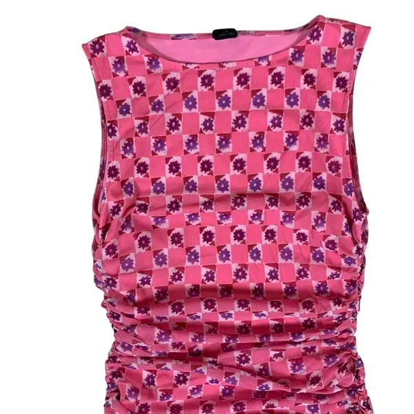 Urban Outfitters Pink Floral Ruched Bodycon Mini Dress L Cottagecore - Image 3