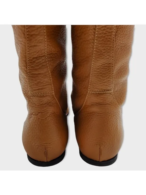 Vicini Tapeet Zipper Tall Leather Boot Front Zip Up Flat Riding Boots Sz 37.5 - Image 11