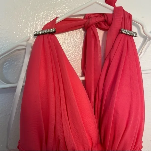 Vintage Betsy & Adam by Linda Bernell Women's Halter Dress Pink Maxi Dress Prom - Image 2
