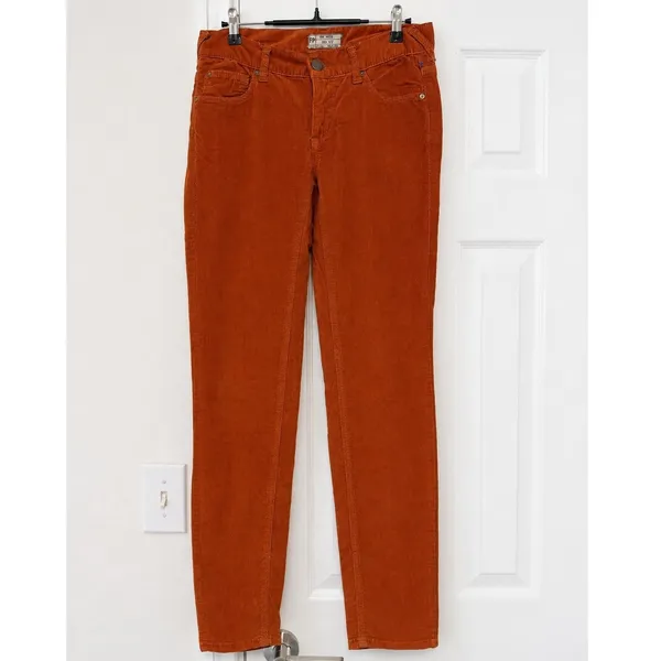 Free People Corduroy Pants Womens Size 27 Orange Rust Low Rise Straight - Image 2
