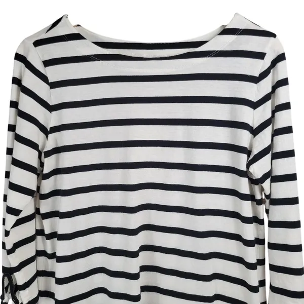 Old Navy Women's Black White‎ Striped Boat Neck Tie Sleeve Shirt Size M Cotton - Image 5