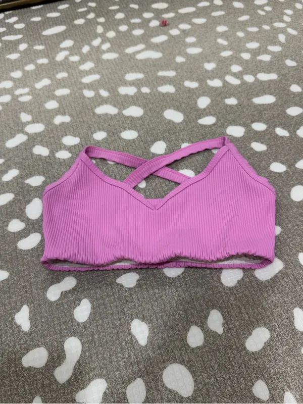 Year of ours ribbed sports bra neon pink vneck criss cross top - Image 2