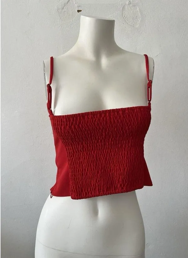 Astr The Label Pleated Scarlet Red Pleated Smocked Bustier Strappy Tank Top S - Image 2