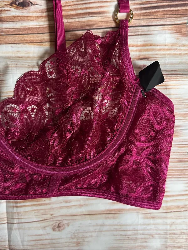 Dreamgirl Starstruck Purple Satin 3 Pc Bra Garter G String Set Sz XL - Image 13