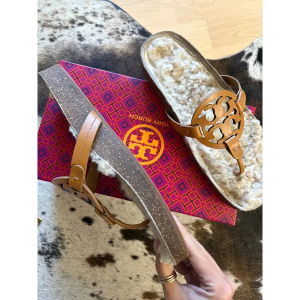 TORY BURCH Miller Cloud Sherling‎ Sandals In Nappa Leather Size 10 - Image 6