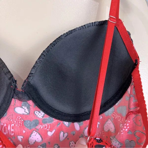 Inteco Intimates Red Pink Black Heart Love Babydoll Nightie Chemise Dress M - Image 6