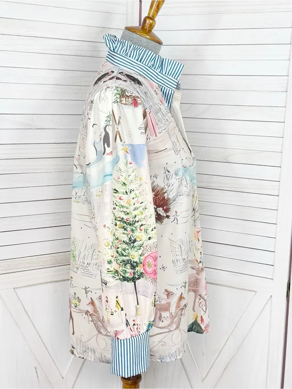 Cherry Betty Christmas Print Ruffle Collar Blouse Cream Pastel Small Cottagecore - Image 3