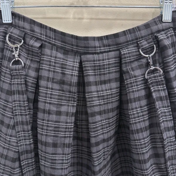 Hot Topic Gray Black Plaid Suspender Skirt Pleated Mini Detachable Straps Goth L - Image 5