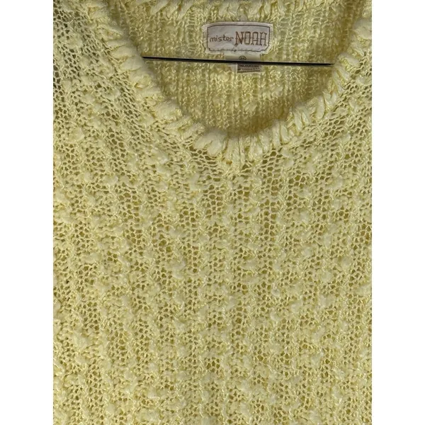 Mister Noah Vintage Yellow V-Neck Textured Knit Sweater Cozy Retro Pullover M - Image 9