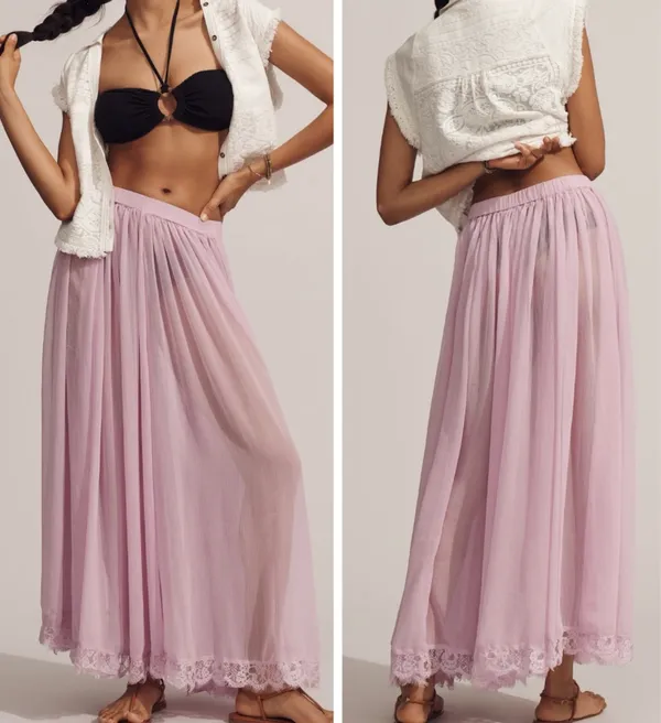 Anthropologie Sheer Volume Lace Hem Maxi Skirt, Size S/M - Image 2
