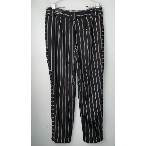 Express High Waist Pants Size 14 Black White Striped Pleated Paperbag Trouser - Image 4