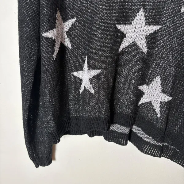 POL‎ Black Star Print Sheer Knit Sweater Size Large - Image 3