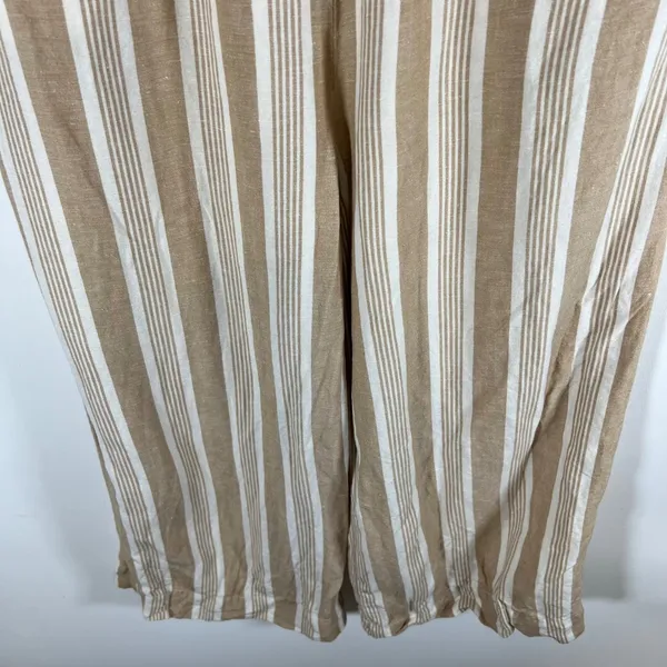 Madewell Striped Wide Leg Paperbag Waist Pants‎ Tan White Drawstring Womens M - Image 3