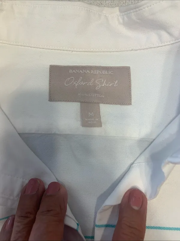 Banana Republic White Oxford‎ Shirt with Teal Stripe - Image 2