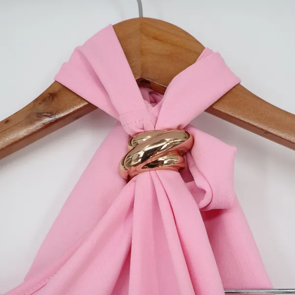 Halter Top Womens L Draped Gold Hardware Pink Sleeveless Good - Image 3