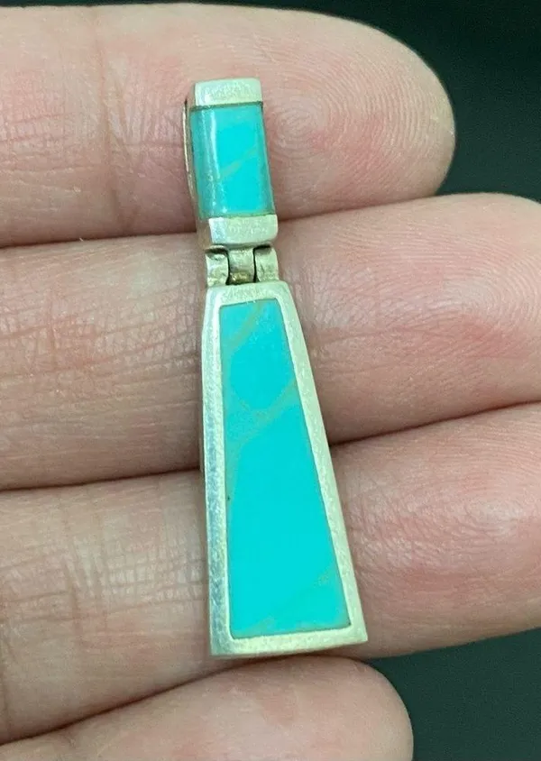 Vintage Sterling Silver 925 Native American Turquoise Inlay Door Knocker Pendant - Image 6