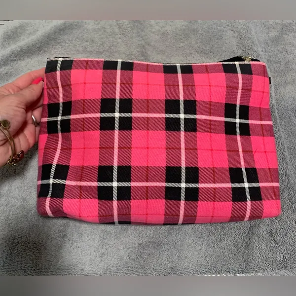 Victoria’s Secret Plaid Cosmetic Bag with Patches - Image 3