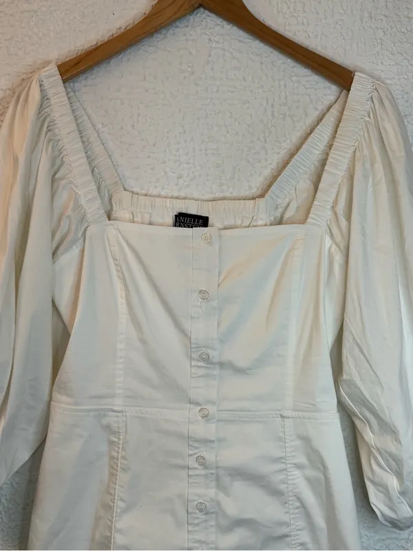 DANIELLE BERNSTEIN Button-Front Puff Sleeve Mini Dress in Cream - Image 2
