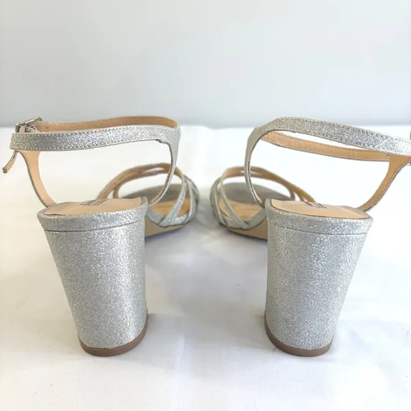 American Glamour Badgley Mischka Silver Glitter Block Heel Sandals Womens 6‎ - Image 12