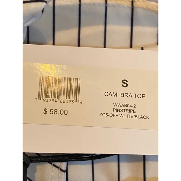 WeWoreWhat Off White Black Pinstripe Cami Bra Top Sports Bra Women's Size S NWT - Image 4