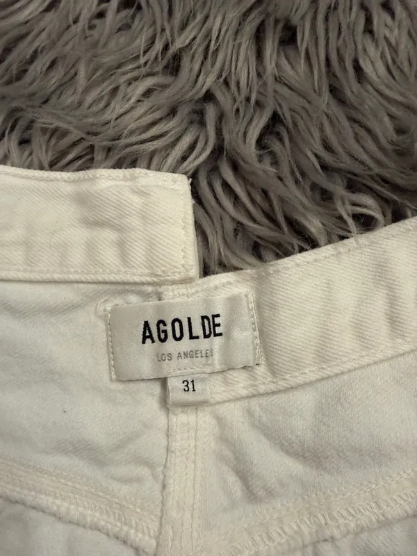 Agolde organic cotton denim criss cross high rise shorts raw hem white 31 - Image 8