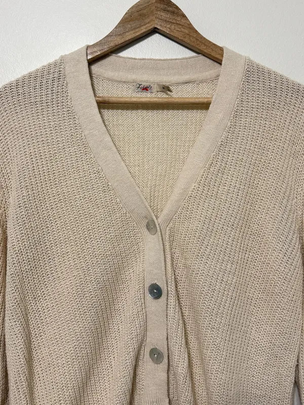Faherty Miramar Linen Cardigan Sweater Size Medium Button Cream Natural - Image 4
