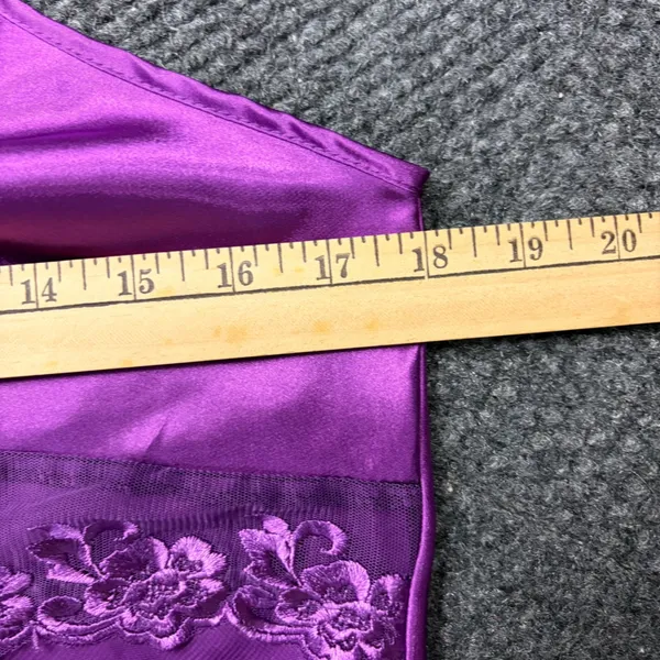 Purple Satin Mesh Lace Trim Chemise Nightgown Lingerie Slip Dress Purple - Image 6